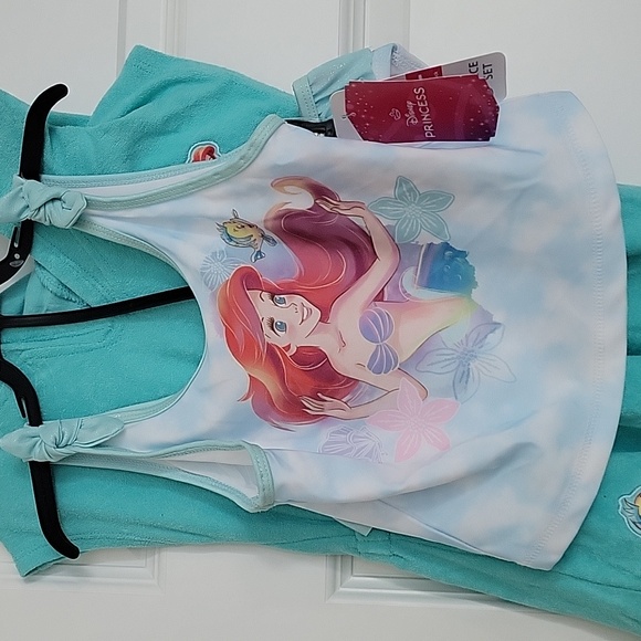 Girls Disney Little Mermaid 3 Piece Swim Coverup & Bikini NWT - Picture 2 of 6